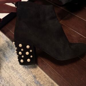 Stuart weitzman black suede boots with pearl heels